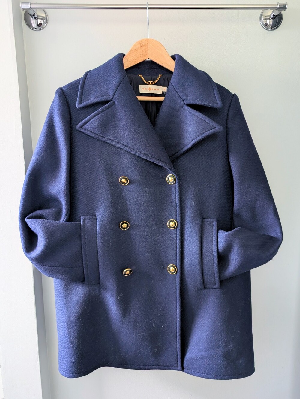 Tory Burch Navy Blue Wool Double-Breasted Pea Coat